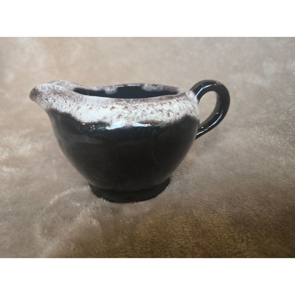 Royal Canadian Art Pottery Creamer Black White Drip Glaze Ontario Vintage